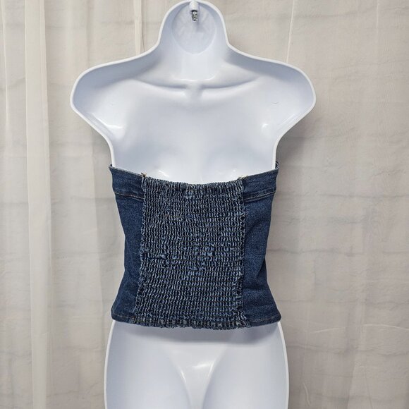 Jolie & Joy Tank Crop Chambray Strapless Smocked Festival M - Picture 6 of 11